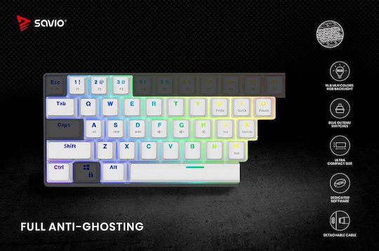 Savio Whiteout Gaming Mechanical Keyboard 60% with Outemu Blue switches and RGB lighting (English US) White