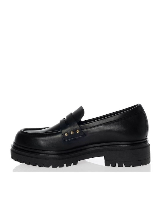 Leather Women's Moccasins in Black Color