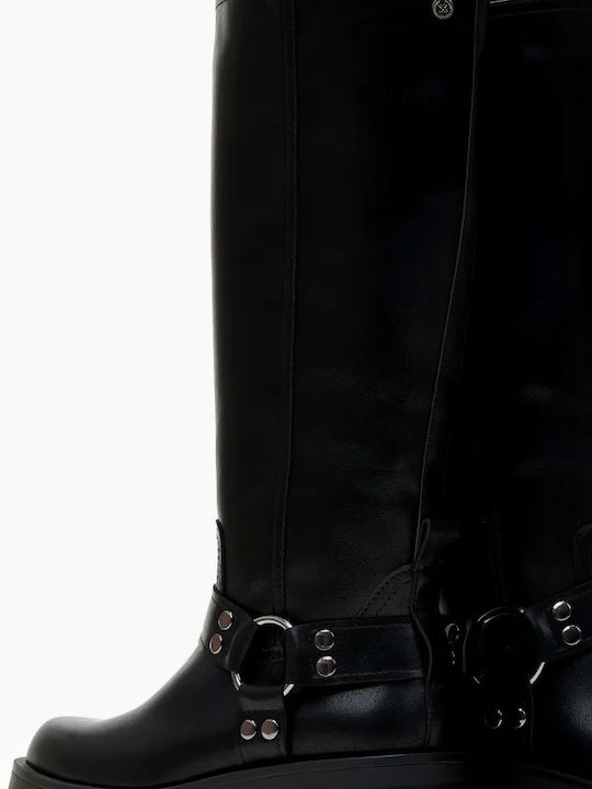Synthetic Leather Women's Boots with Zipper Black