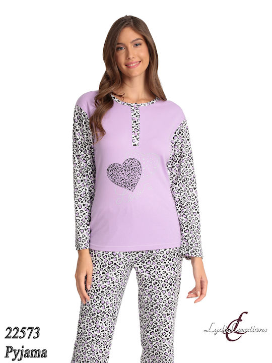 Lydia Creations Winter Women's Pyjama Set Cotton Purple