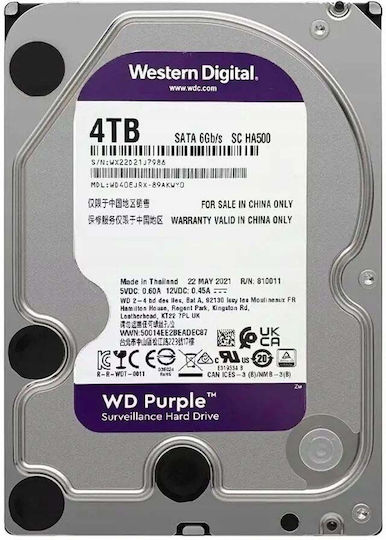 Western Digital Purple 4TB HDD Σκληρός Δίσκος 3.5" SATA III 5400rpm με 256MB Cache για Καταγραφικό WD43PURZ