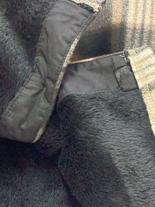 Ανδρική Ζακέτα Fleece με Κουμπιά και Κουκούλα Καφέ/μαύρο