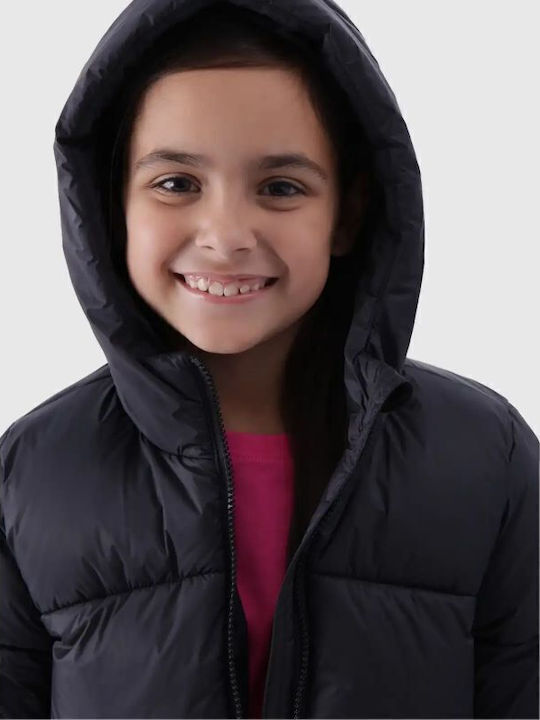Down Kids Sports Jacket with Hood Black