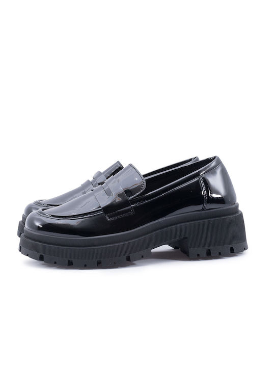 Love4shoes Lackleder Damen Loafers in Schwarz Farbe