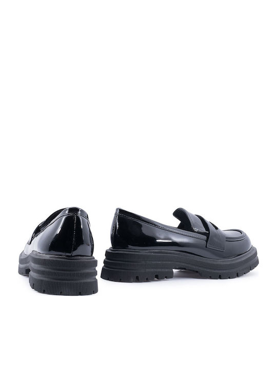 Лачени Дамски Loafers в Черен Цвят
