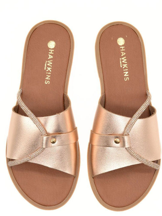 Hawkins Premium Leather Women's Flat Sandals in Gold Color