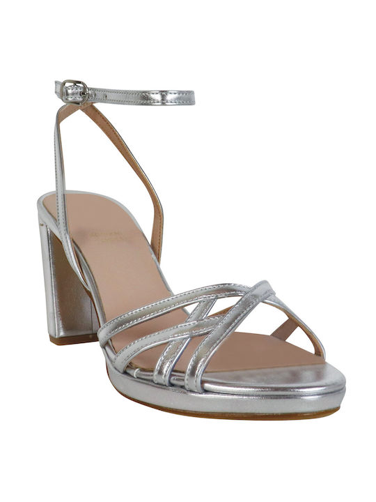 koniaris Synthetic Leather Women's Sandals Silver with High Heel