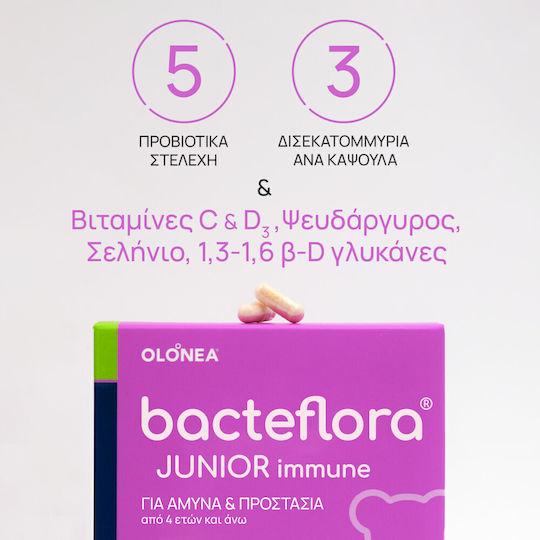 Olonea Bacteflora Junior Immune Supplement with Probiotics for Kids 30 Vegetable Capsules