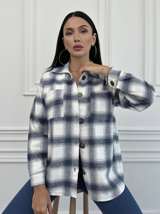 Concept Women's Checked Long Sleeve Shirt Blue and White