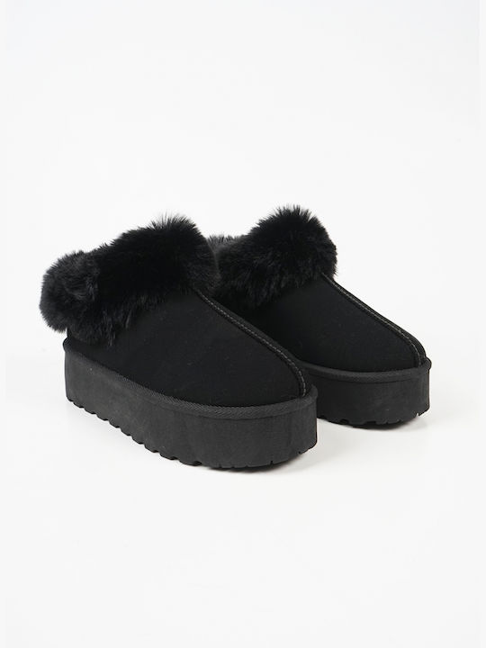 Piazza Shoes Winter Women's Slippers with fur in Black color