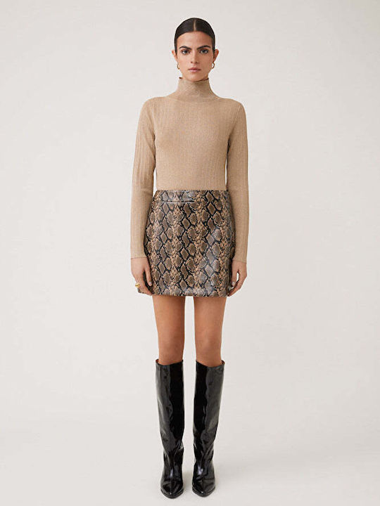 Suncoo Leather Mini Skirt Beige/Brown