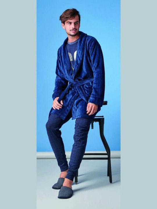 Amo La Casa Men's Winter Fleece Pajama Robe BLUE