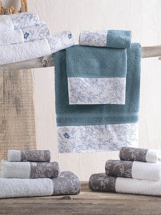 Rythmos Bath Towel Set 3pcs Ortensia White-Grey Weight 500gr/m²