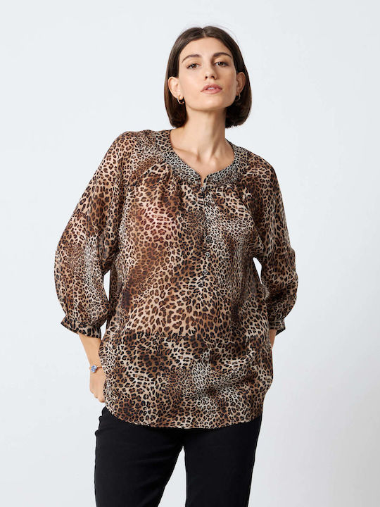 Passager Women's Blouse with 3/4 Sleeve Animal Print Leopard