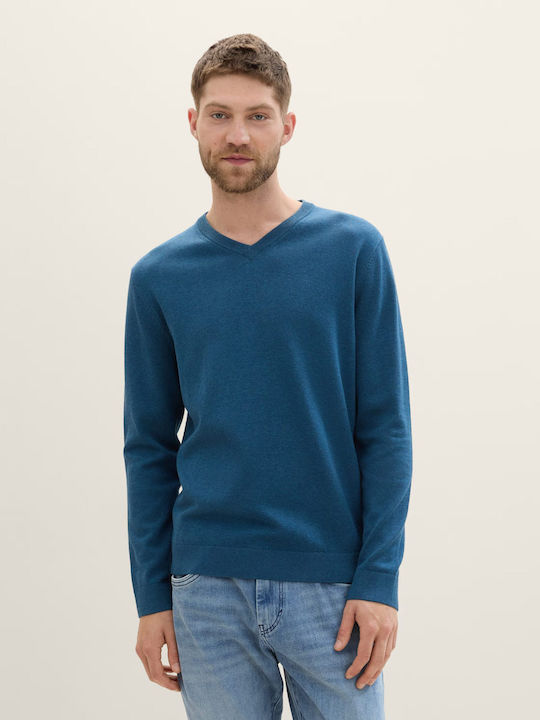 Tom Tailor Herren Pullover mit V-Ausschnitt Petrol Blue