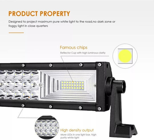 Curved Auto LED Bar 216W LED 3 Rows 12V-24V 15120 Lumens 13.5″/34.2 Cm Combo Beam 12/60 Degree