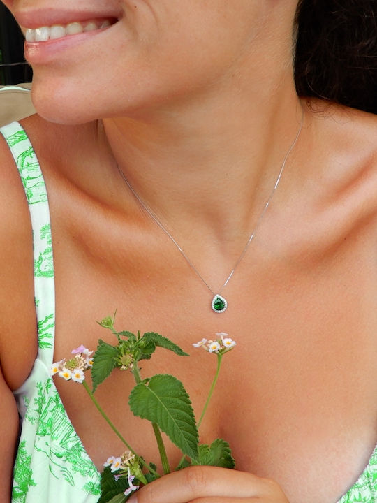 Art d or Rosette Necklace Made of 14K White Gold Green