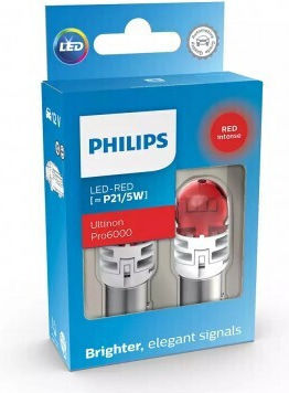Set de 2 becuri LED roșii P21/5W 12V Ultinon Pro6000si Red Philips