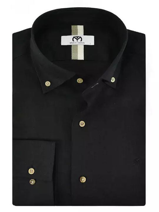 Makis Tselios Fashion Men's Shirt Linen Black