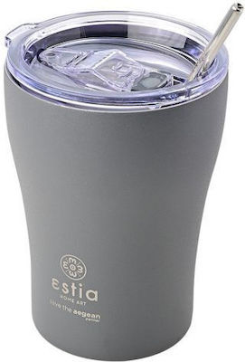 Estia Save Aegean Recyclable Glass Thermos Stainless Steel BPA Free Fjord Grey 350ml with Straw