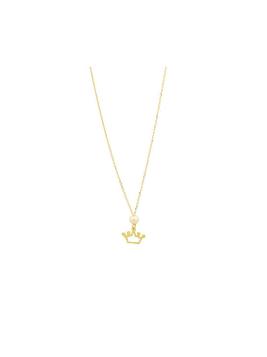 Q-Jewellery Necklace with design Tiara from Gold 14K with Pearls