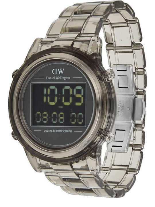 Daniel Wellington Retro Digital Ceas Barbati Digital 42mm Cronograf Baterie cu Culoare Gri Cauciuc Curea