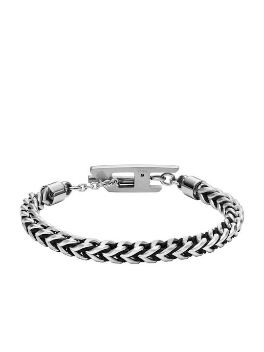 Diesel D Logo Steel Black Cord Bracelet Dx1540040