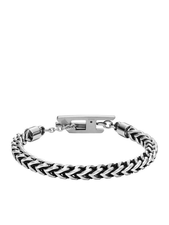 Diesel D Logo Stahl Schwarz Kordel Armband Dx1540040
