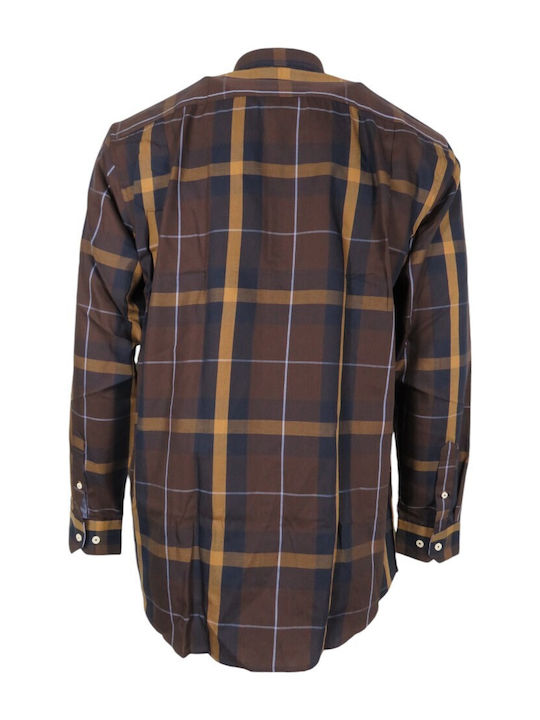 Pre End Men's Shirt Long Sleeve Checked Dark Brown