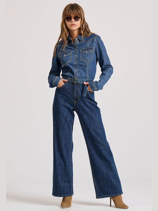 Funky Buddha Langärmelig Damen Denim Hemd Denim