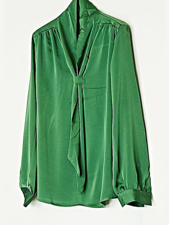 Cuca Women's Blouse Satin with Buttons Green