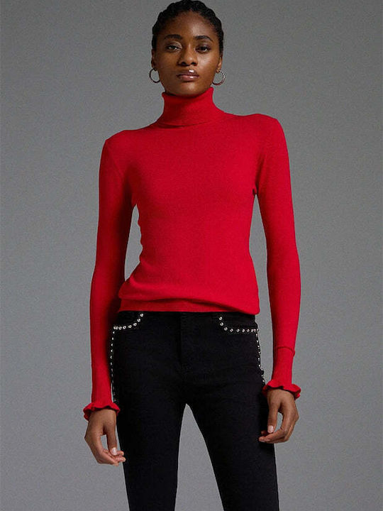 BSB Women's Long Sleeve Sweater Turtleneck Red