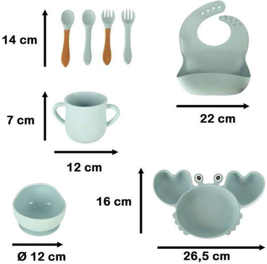ikonka Set De Hrană Din Silicon Cu Bază Antiderapantă Albastră 6 Piese