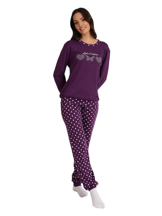 Lydia Creations Winter Damen Pyjama-Set Lila