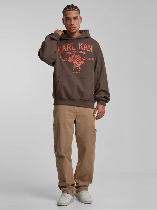 Karl Kani Men's Sweatshirt with Hood and Pockets Dark Brown