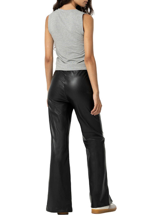 Tiffosi Damen Hoch tailliert Leder Hose Schlag Black