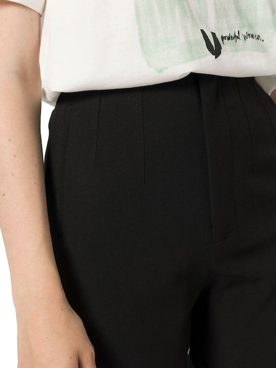 Women's High-waisted Fabric Capri Trousers Slim Fit Black