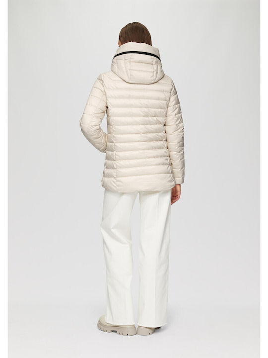 Short Women's Puffer Jacket for Winter Ecru