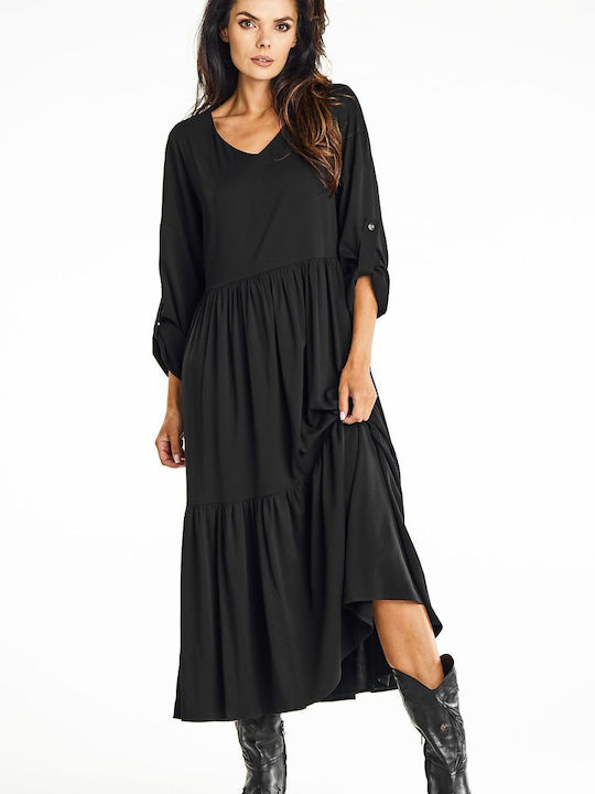 Awama Dress with Ruffle Black