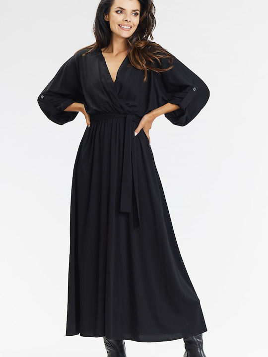 Awama Dress with Slit Black