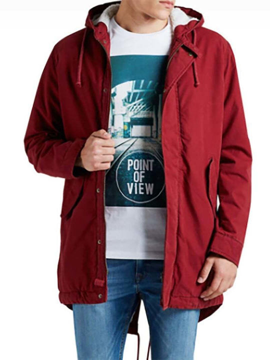 Jack & Jones Men's Winter Parka Jacket Burgundy