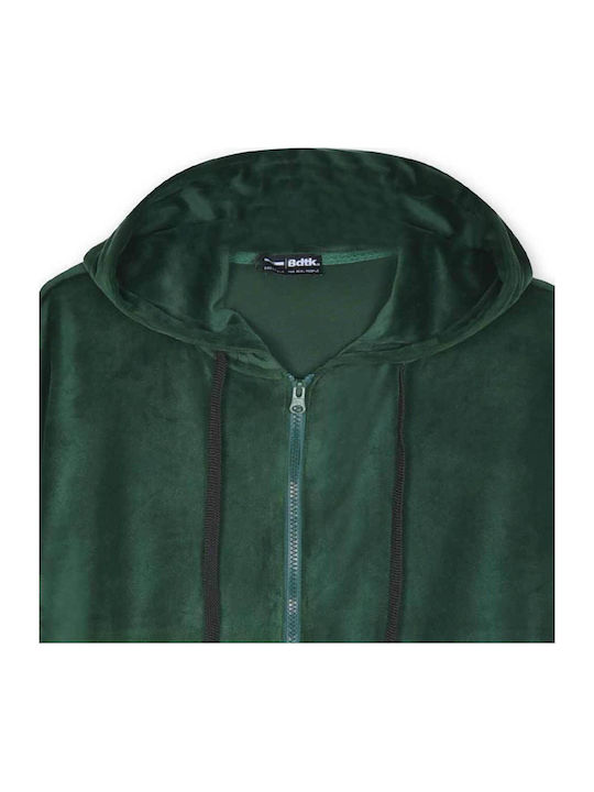 Long Women's Sweatshirt Jacket Velvet Hooded Green