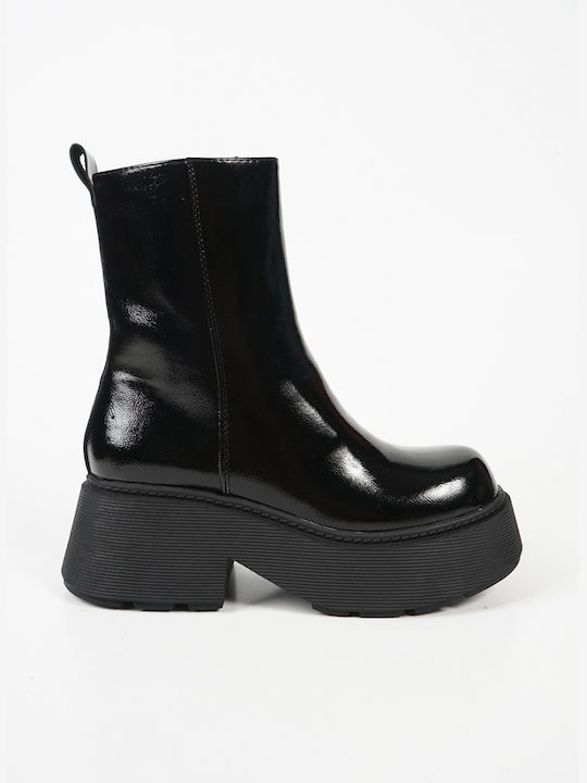 Piazza Shoes Women's Ankle Boots made of Patent Leather Black