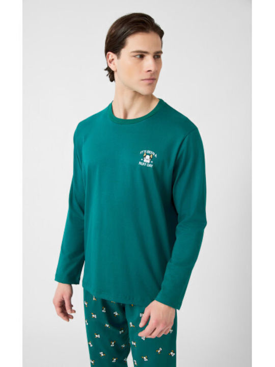 Minerva Men's Winter Cotton Pajamas Set Green Alpine