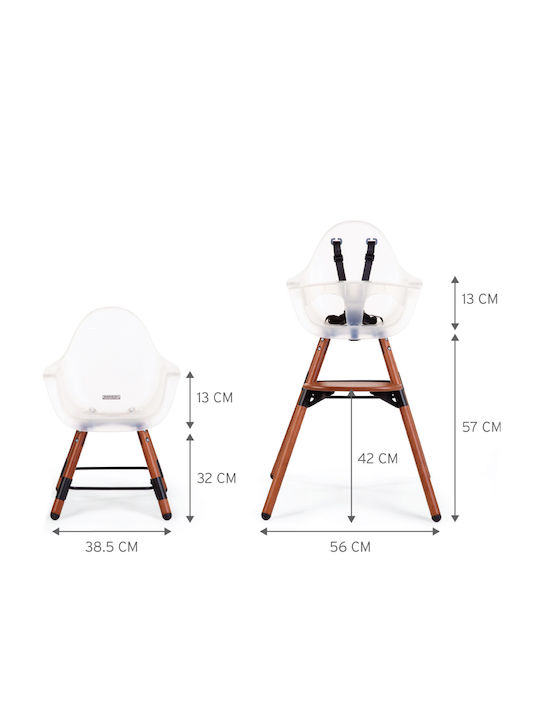 Childhome Evolu 2 Baby Highchair 2 in 1 with Adjustable Height Dark Natural Transparent White
