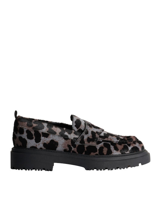 Leder Damen Mokassins in Gray Farbe