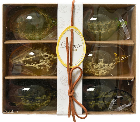 Hanging Glass Egg with Dried Flower 3 Colors Set of 6 pcs 4x6cm