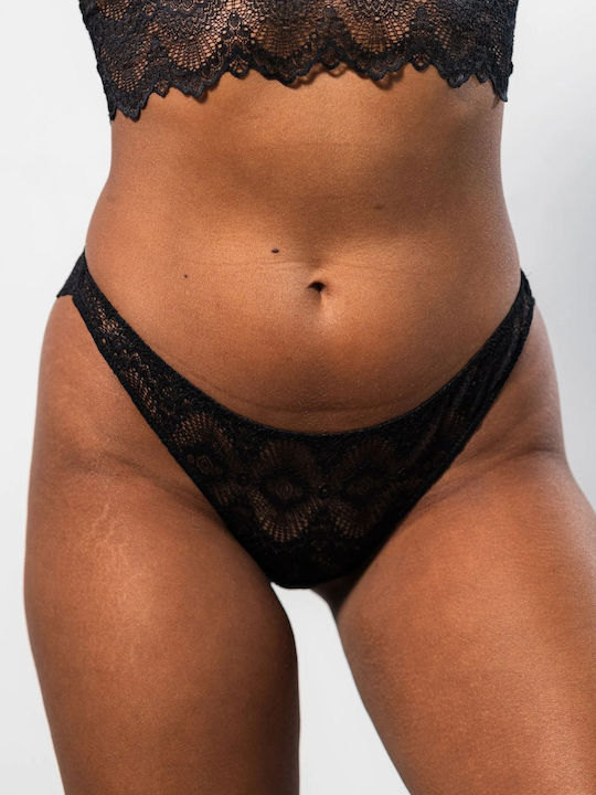 High-waisted Women's Slip with Lace Black