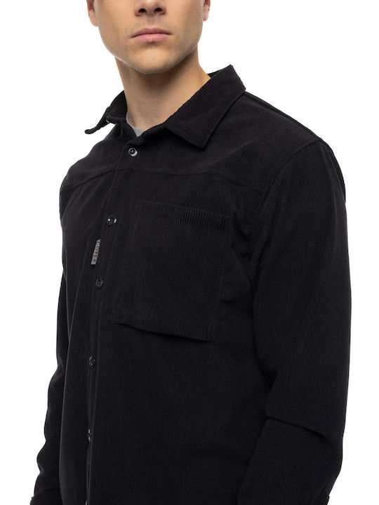 Cover Jeans Men's Shirt Overshirt Long Sleeve Corduroy Black