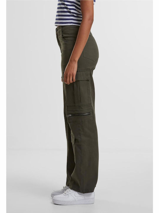 Damen Stoff Hose in Lockere Passform Blackolive